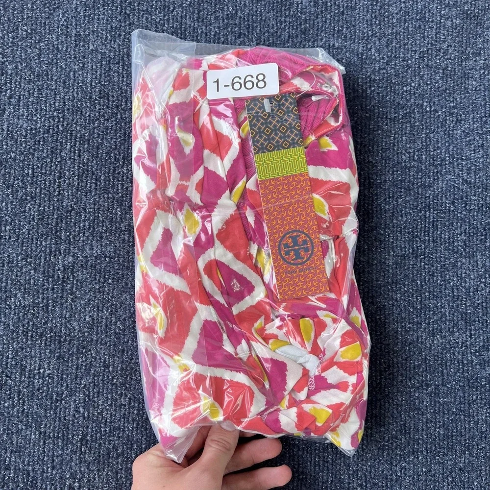 Tory Burch Dress Womens 10 Pink‎ Diamond 981 Fiora Sleeveless Pleated Ikat Lined